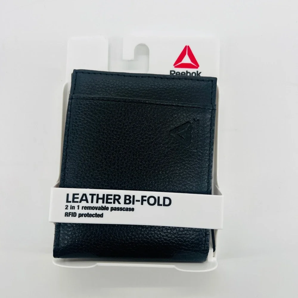 NEW Reebok Leather Bifold Wallet with Card Case RFID‎ Protected Black